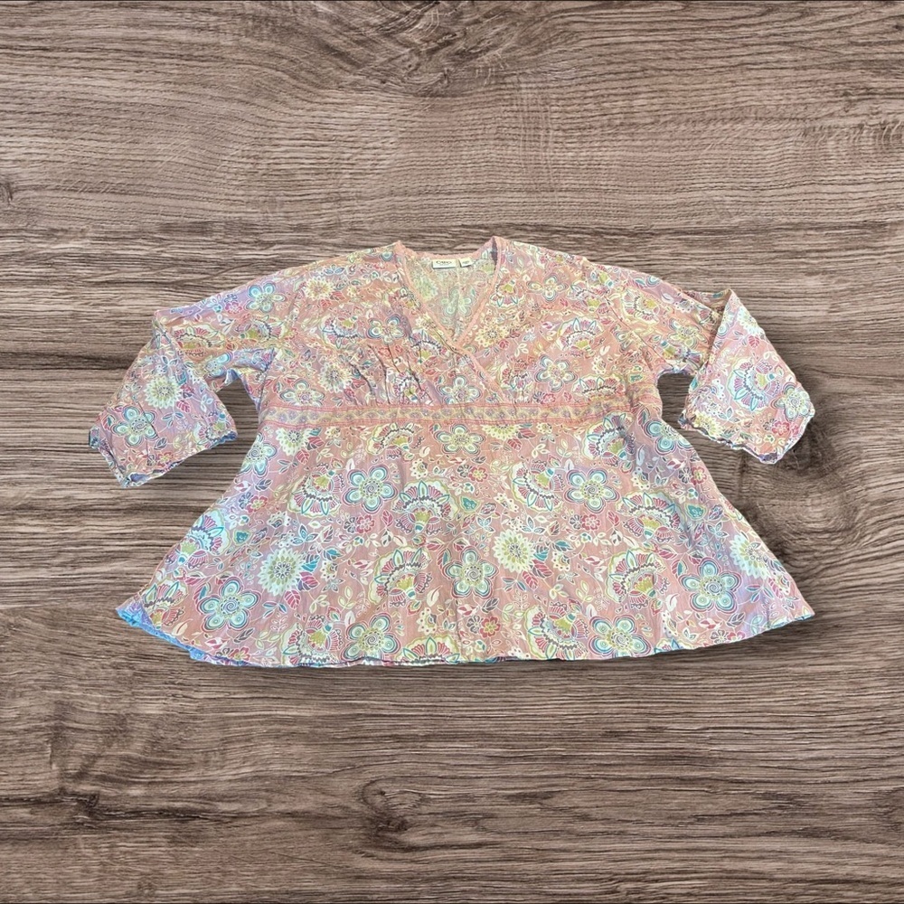Cato Woman Pink Boho Sequins Floral V-Neck Boho Top Size 18/20W
